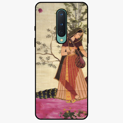 Lady With Veena Art Glass Case showing flat back view with elegant woman playing veena artwork and glossy glass finish.