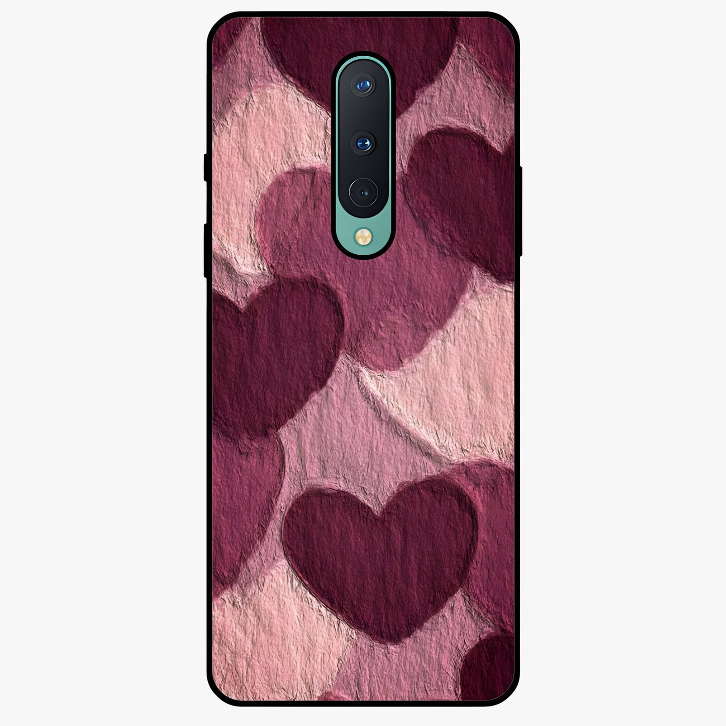 Layered Paper Hearts Glass Case showing flat back view with layered paper heart artwork and glossy glass finish.