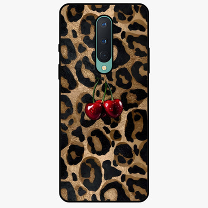 Leopard Wild Cherry Glass Case showing flat back view with leopard pattern and cherry artwork and glossy glass finish.
