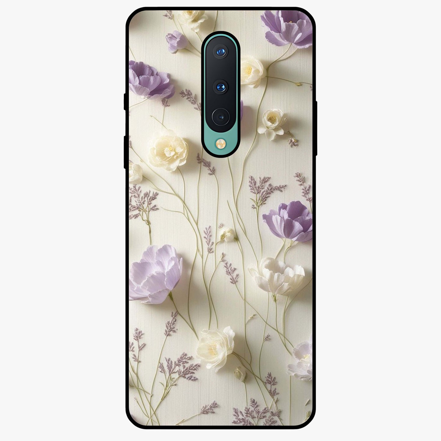 Lilac Breeze Harmony Glass Case showing flat back view with soft lilac themed artwork and glossy glass finish.