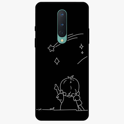 Line Art Girl With Shooting Stars Glass Case showing flat back view with minimal line art girl and shooting stars illustration and glossy glass finish.