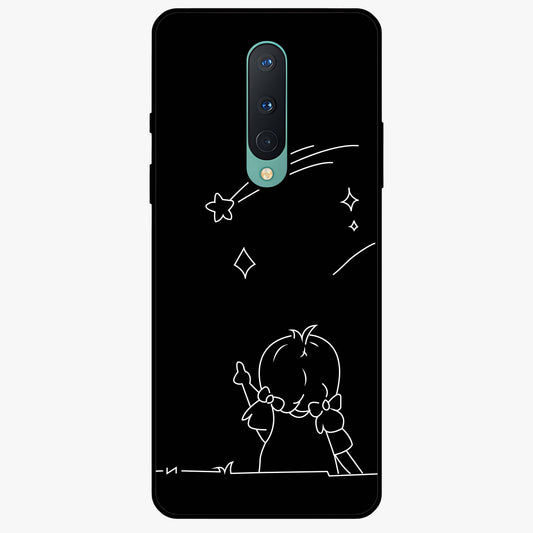 Line Art Girl With Shooting Stars Glass Case showing flat back view with minimal line art girl and shooting stars illustration and glossy glass finish.