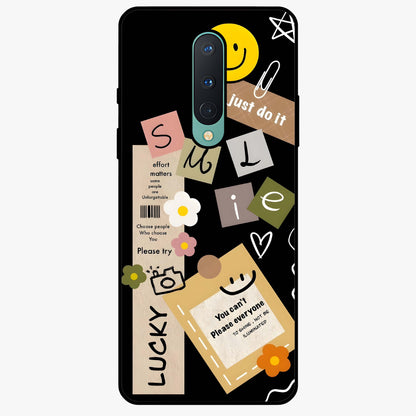 Lucky Aesthetic Collage Glass Case showing flat back view with trendy aesthetic collage artwork and glossy glass finish.