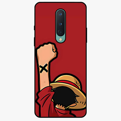 Luffy X Spirit Glass Case showing flat back view with bold anime character artwork and glossy glass finish.