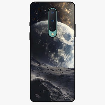 Lunar Horizon Glow Glass Case showing flat back view with glowing moon horizon artwork and glossy glass finish.