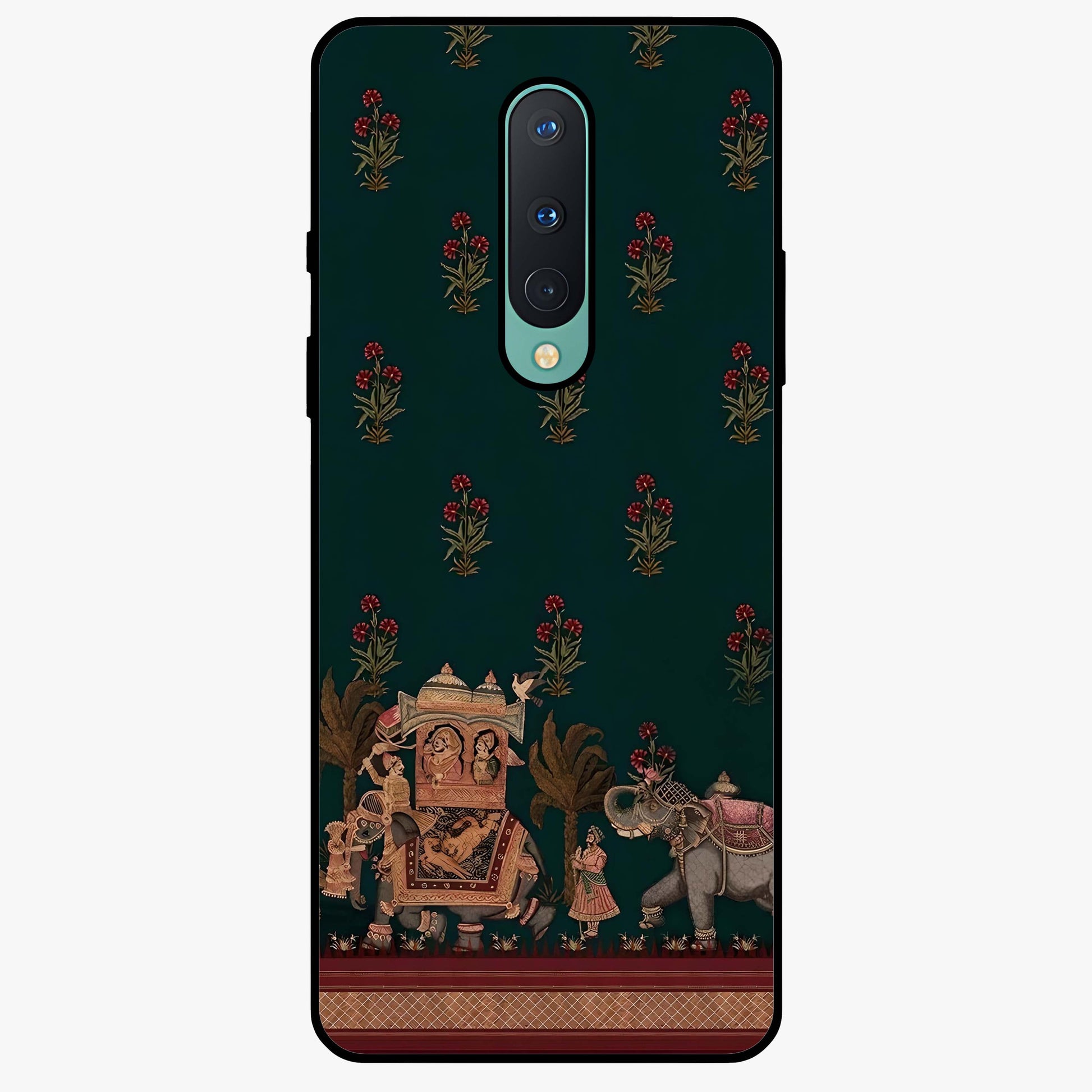 Macmerise Glass Case showing flat back view with stylish modern artwork and glossy glass finish.