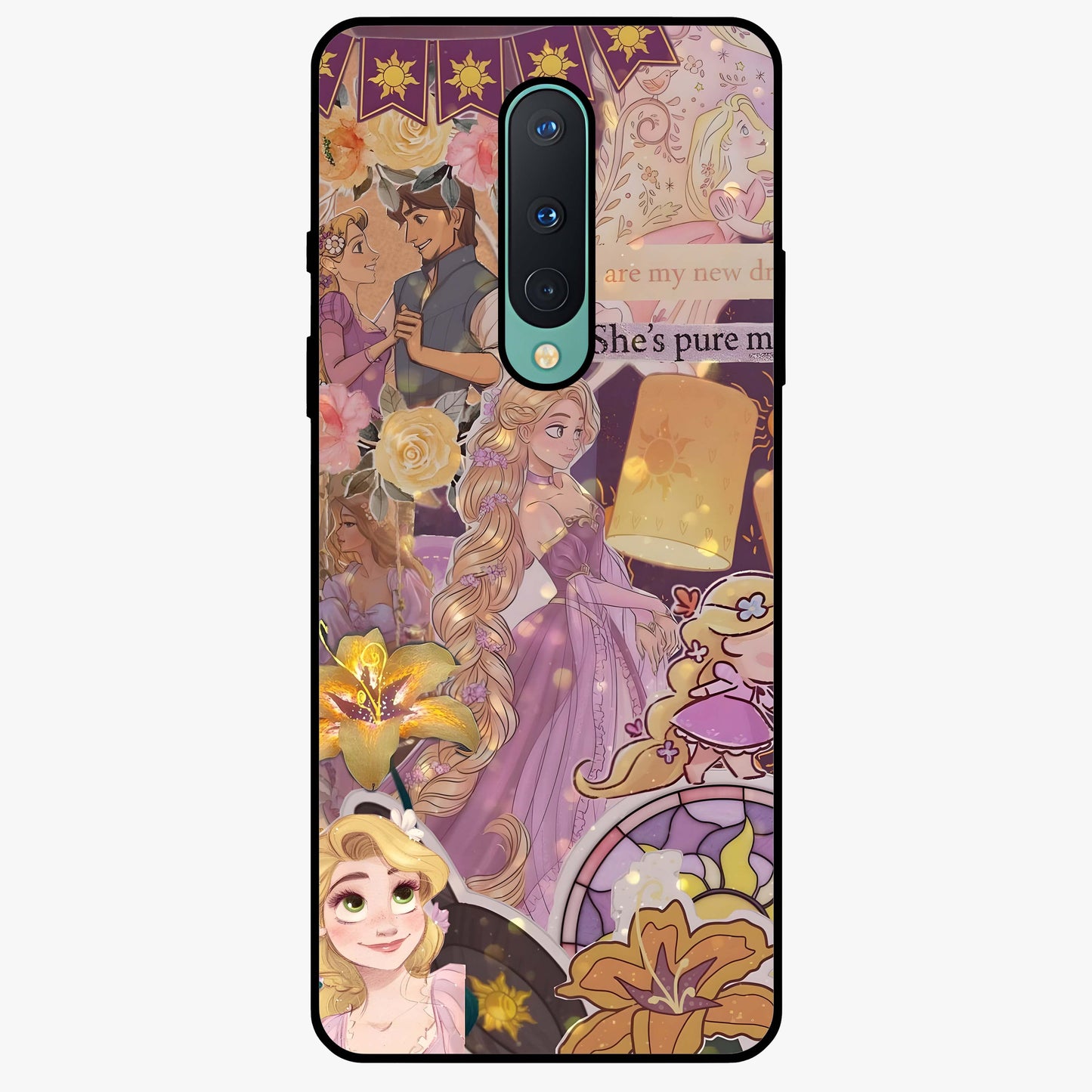 Magical Tangled Dream Glass Case showing flat back view with dreamy tangled artwork and glossy glass finish.