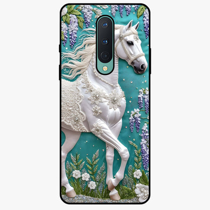 Majestic Floral Stallion Glass Case showing flat back view with powerful horse and floral artwork and glossy glass finish.