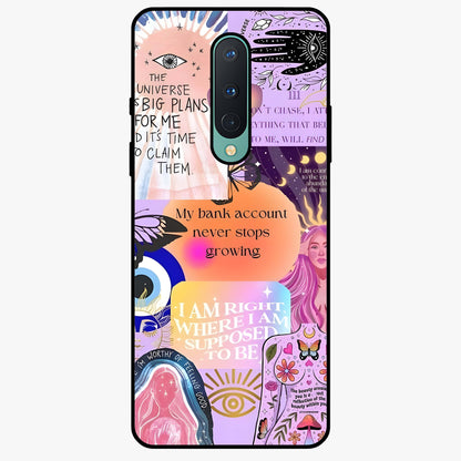 Manifestation Collage Glass Case showing flat back view with motivational collage artwork and glossy glass finish.