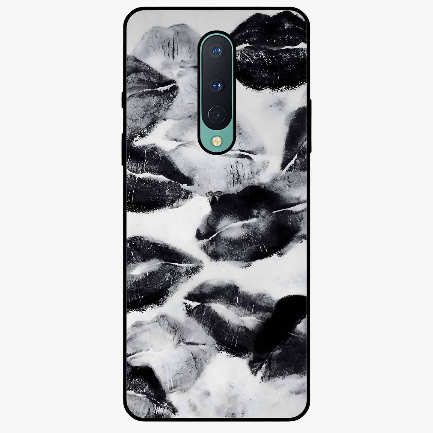 Midnight Kiss Marks Glass Case showing flat back view with lipstick kiss mark artwork and glossy glass finish.