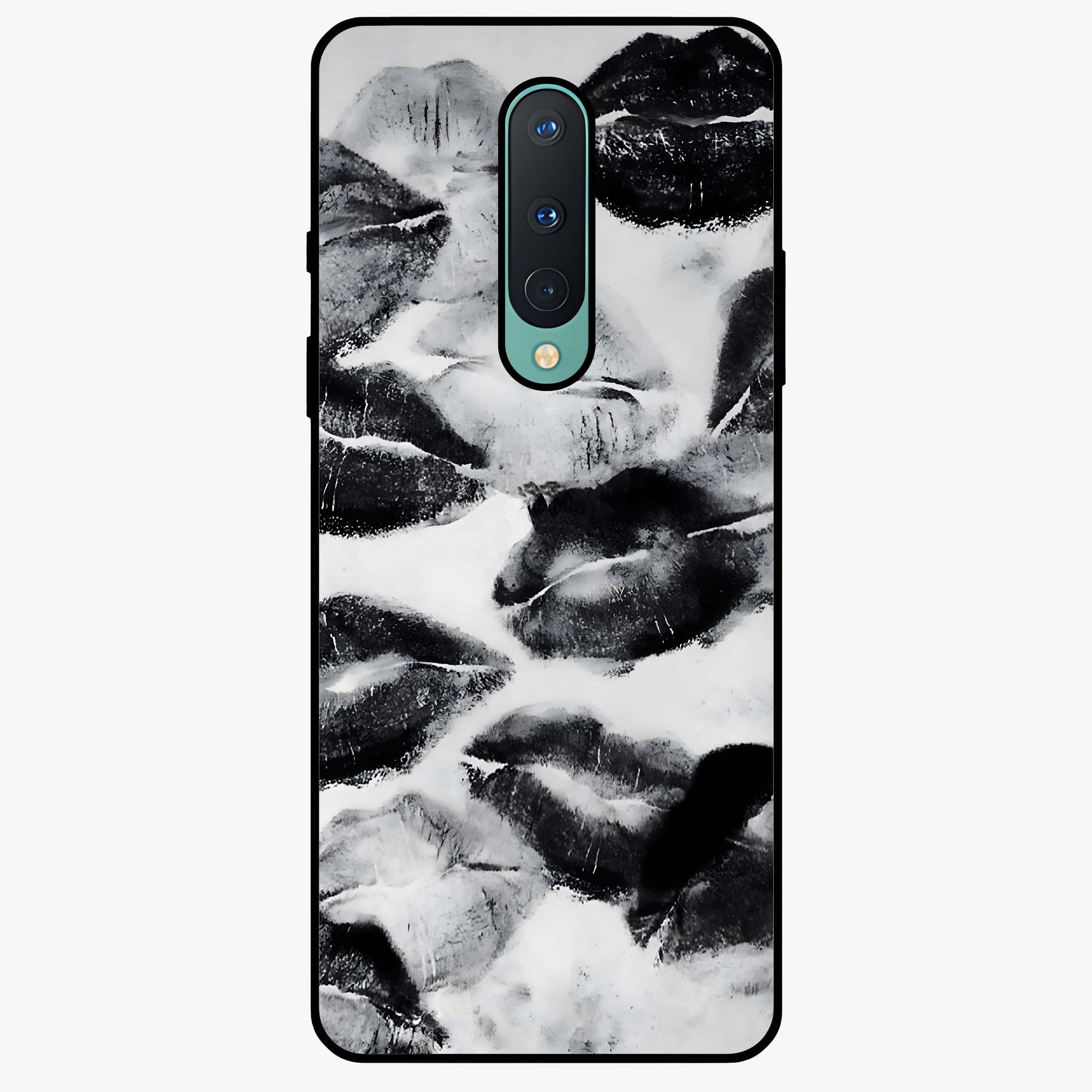 Midnight Kiss Marks Glass Case showing flat back view with lipstick kiss mark artwork and glossy glass finish.