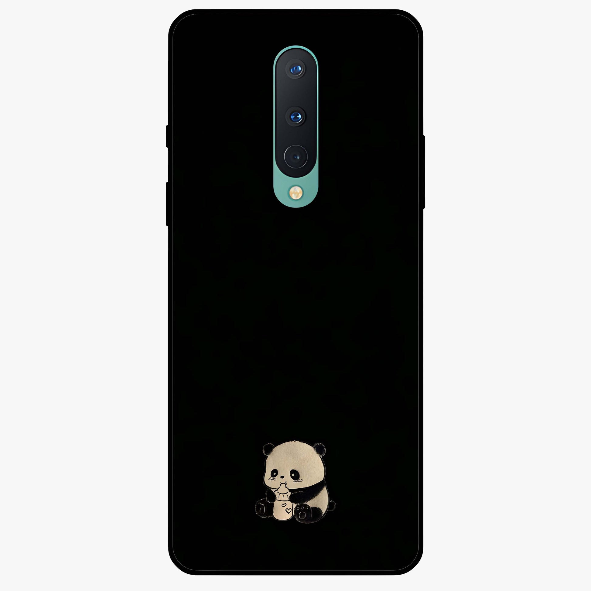 Midnight Panda Love Glass Case showing flat back view with cute panda themed artwork and glossy glass finish.