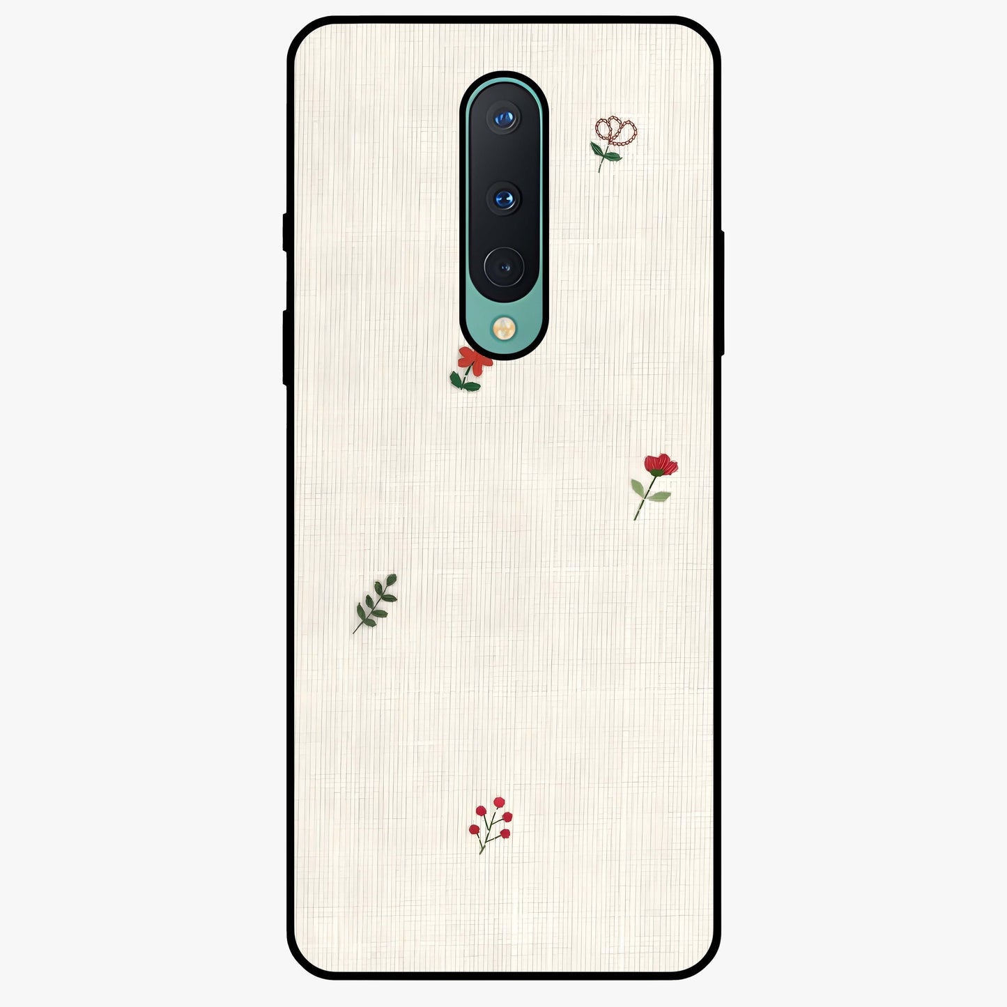 Minimal Petal Whispers Glass Case showing flat back view with soft minimal floral artwork and glossy glass finish.