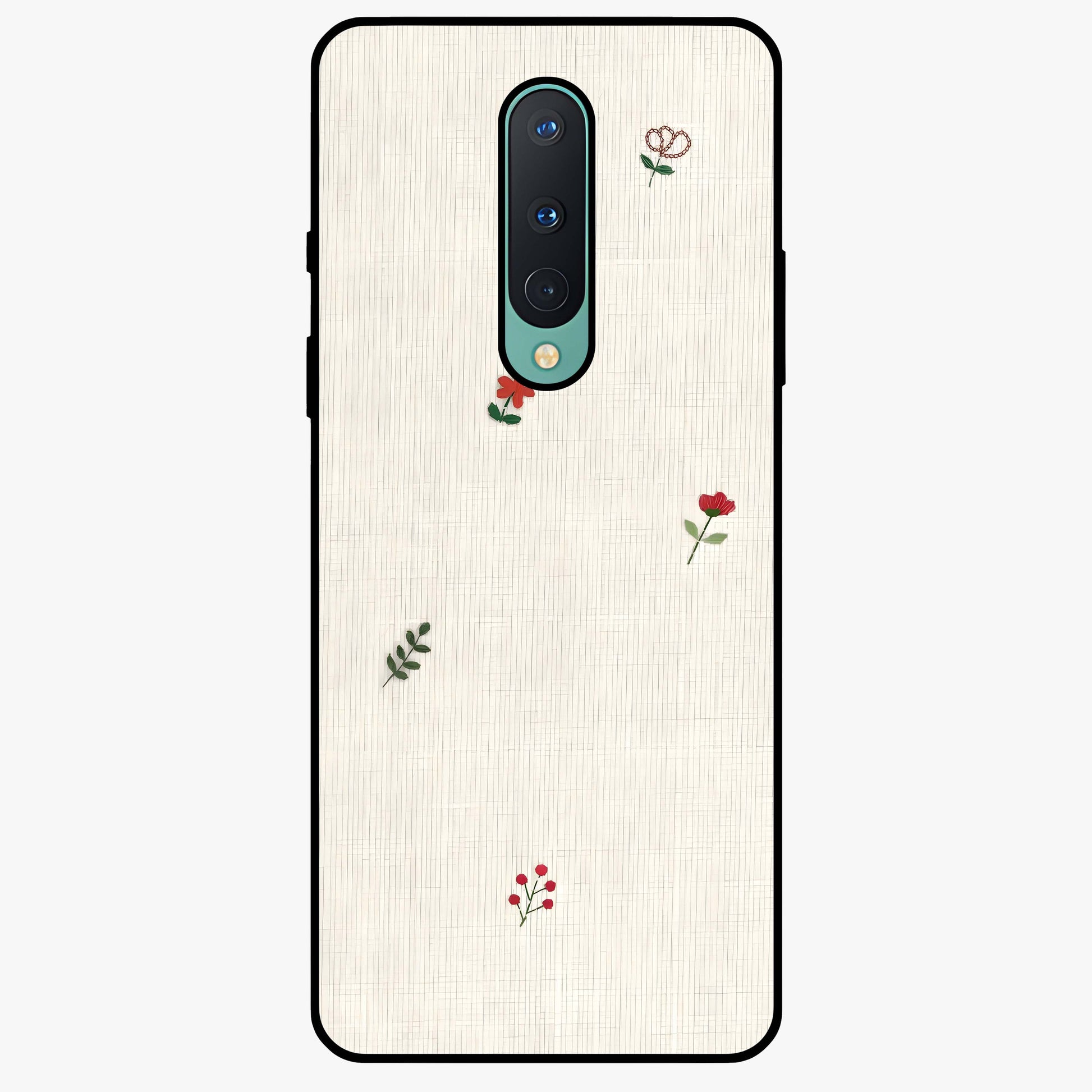 Minimal Petal Whispers Glass Case showing flat back view with soft minimal floral artwork and glossy glass finish.