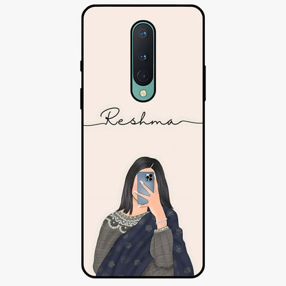 Mirror Mood Muse With Custom Name Glass Case showing flat back view with stylish mirrored artwork and personalized name design.