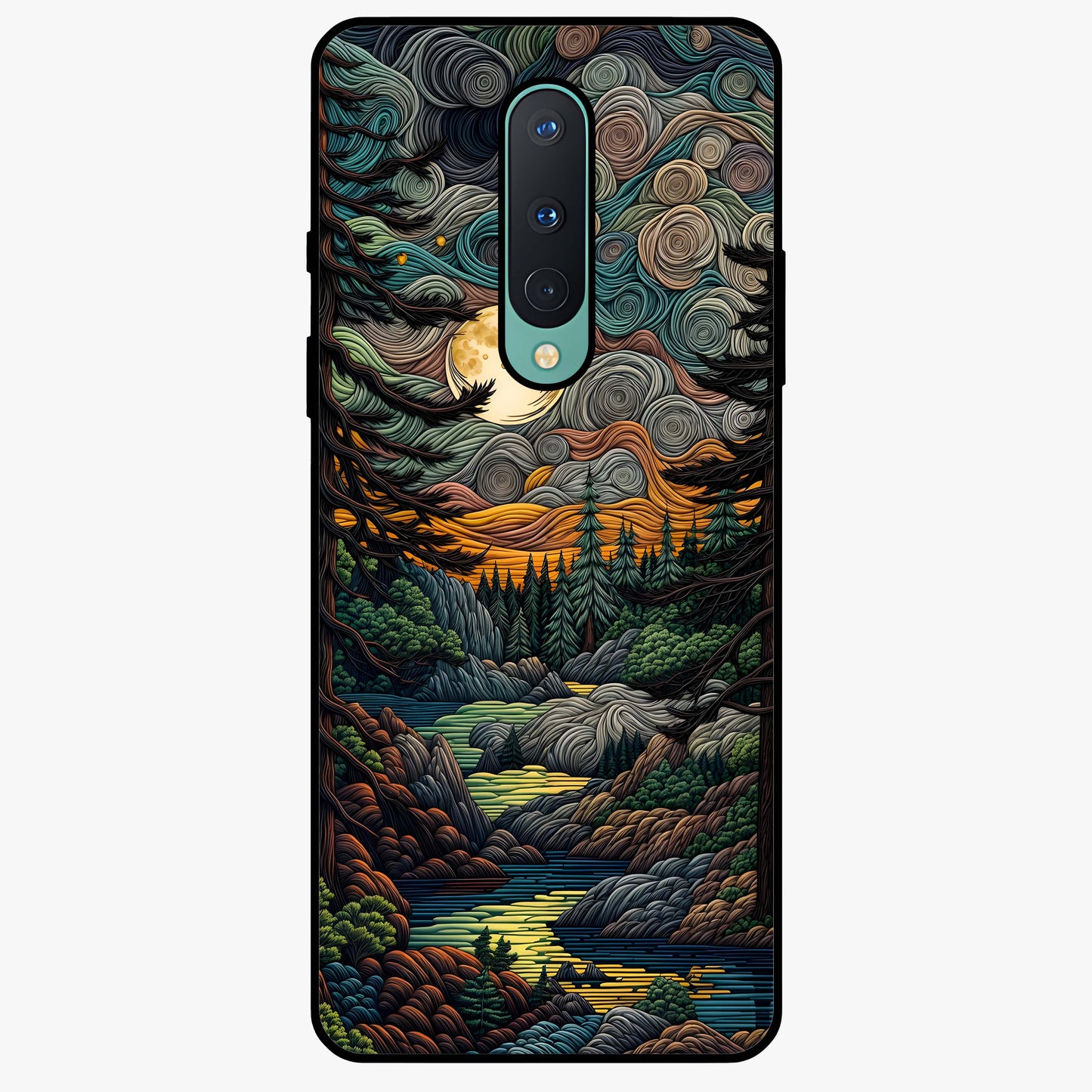Moonlight Forest Dream Glass Case showing flat back view with mystical forest moonlight artwork and glossy glass finish.