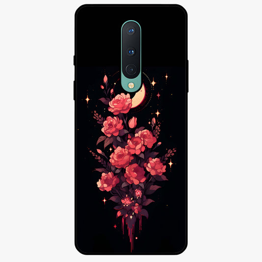 Moonlit Floral Elegance Glass Case showing flat back view with elegant floral artwork under moonlit tones and glossy glass finish.