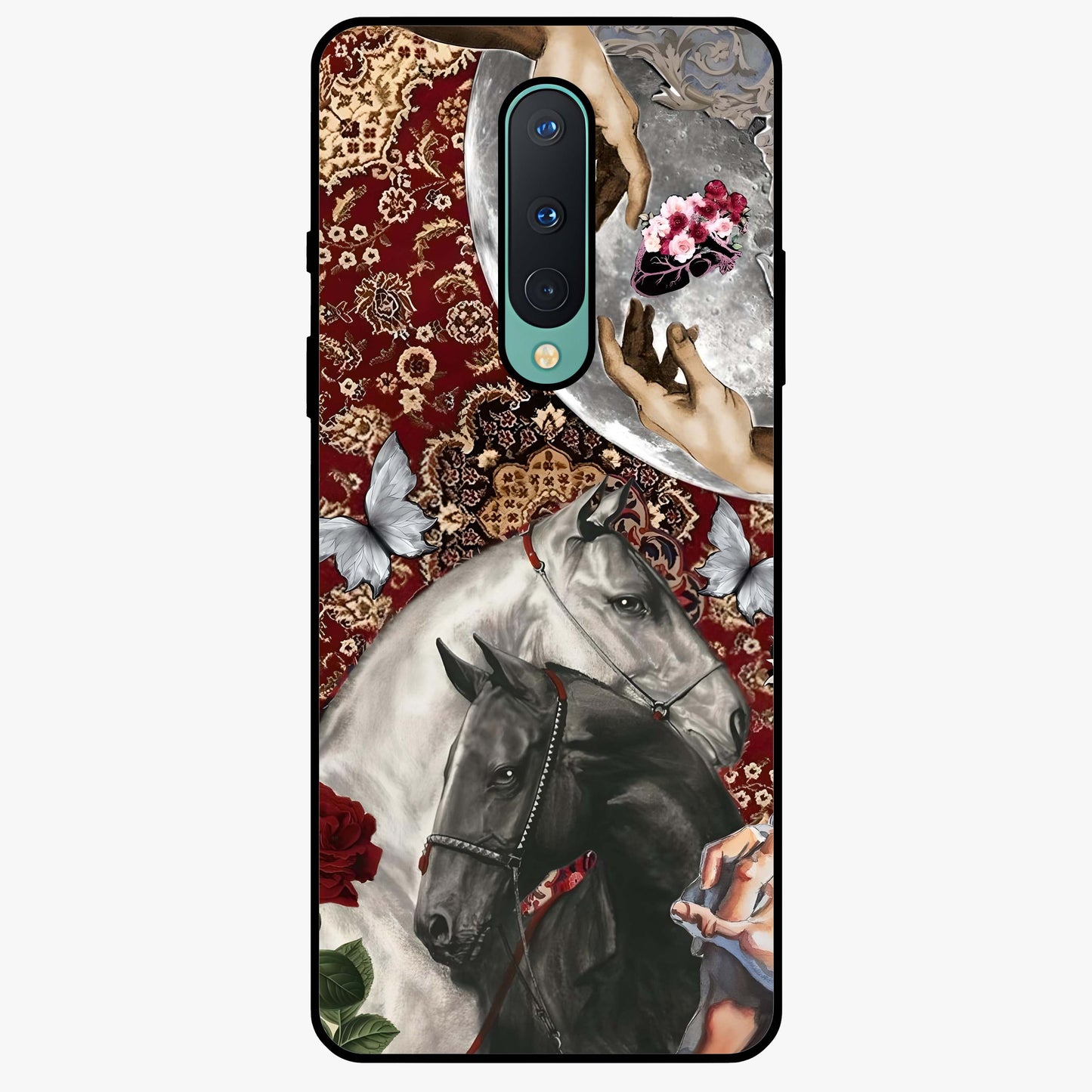 Moonlit Royal Stallion Glass Case showing flat back view with majestic horse under moonlight artwork and glossy glass finish.