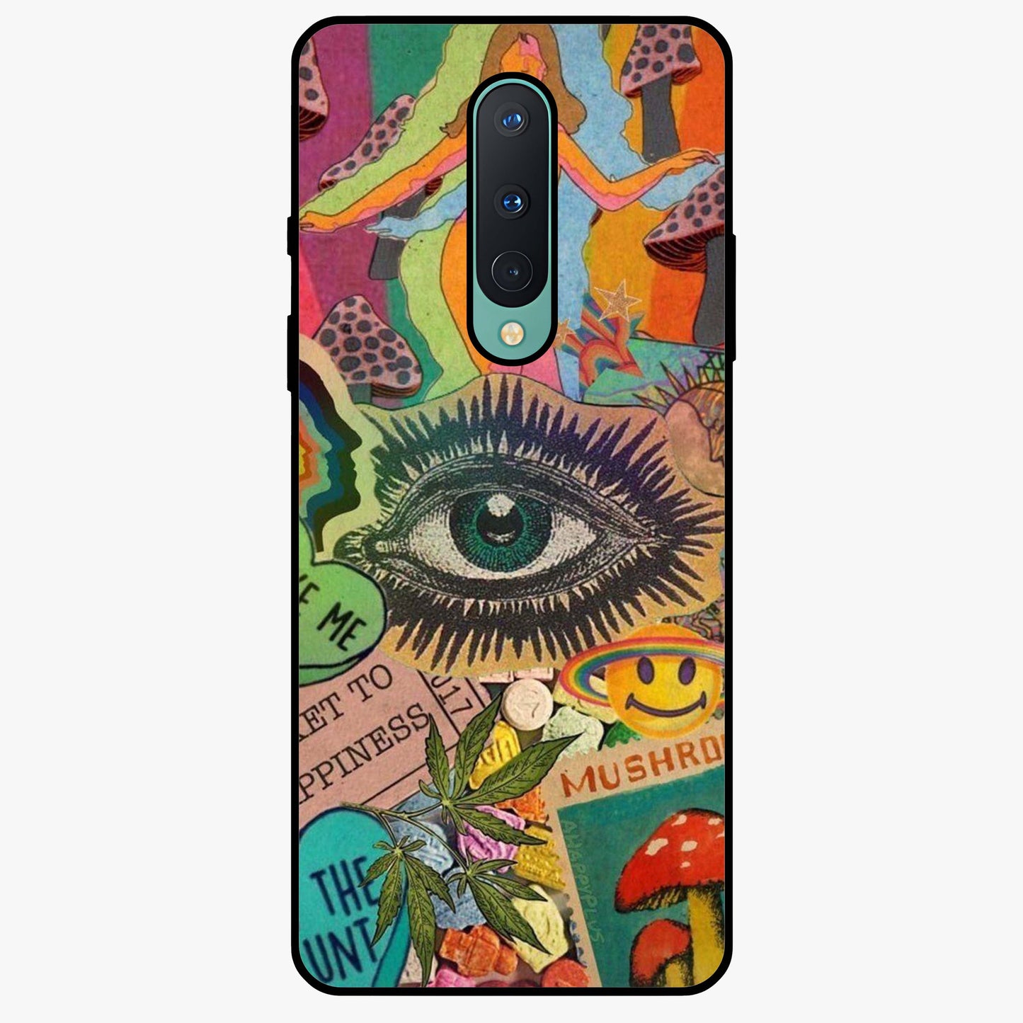Mystic Eye Wonderland Glass Case showing flat back view with mystical eye themed artwork and glossy glass finish.