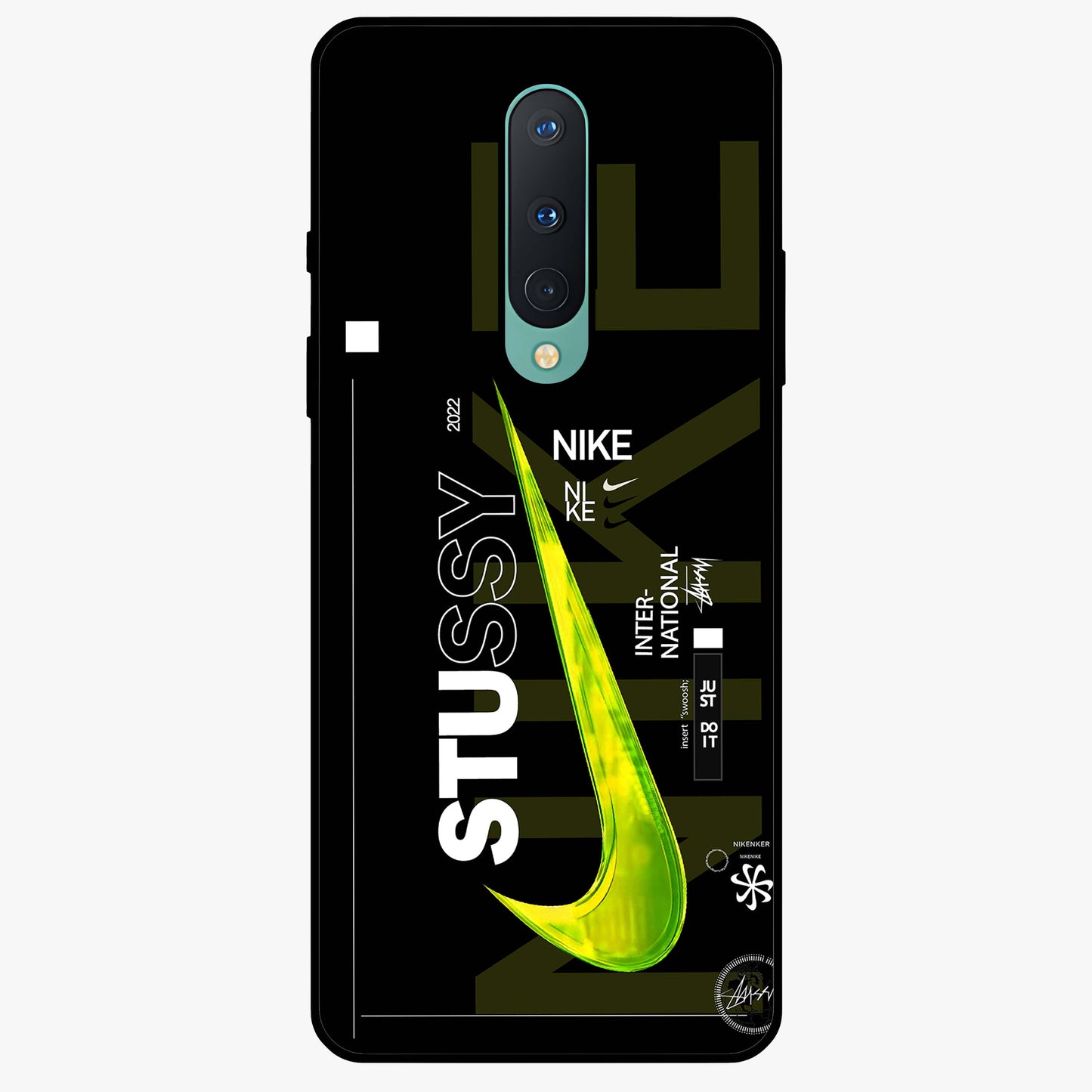 Neon Street Edition Glass Case showing flat back view with neon street style artwork and glossy glass finish.
