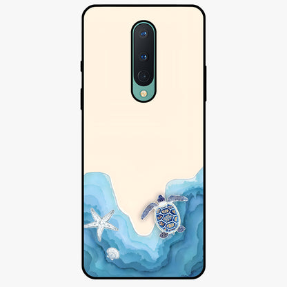 Ocean Drift Turtle Glass Case showing flat back view with sea turtle artwork and glossy glass finish.