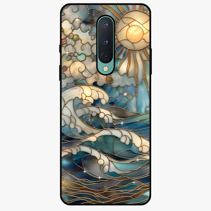Oceanic Stained Printed Glass Case showing flat back view with ocean inspired stained pattern artwork and glossy glass finish.