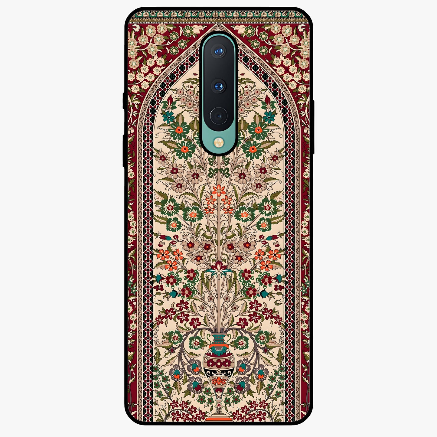 Persian Inspired Glass Case showing flat back view with ornate Persian style pattern artwork and glossy glass finish.