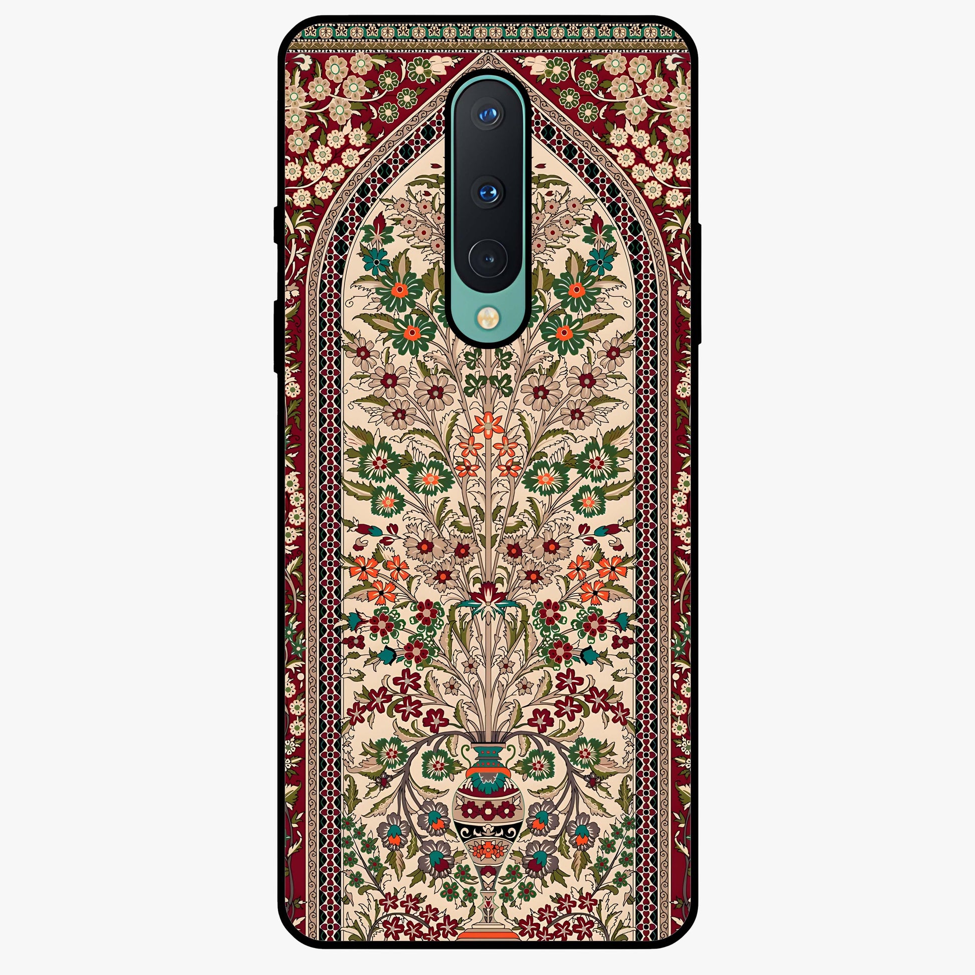 Persian Inspired Glass Case showing flat back view with ornate Persian style pattern artwork and glossy glass finish.