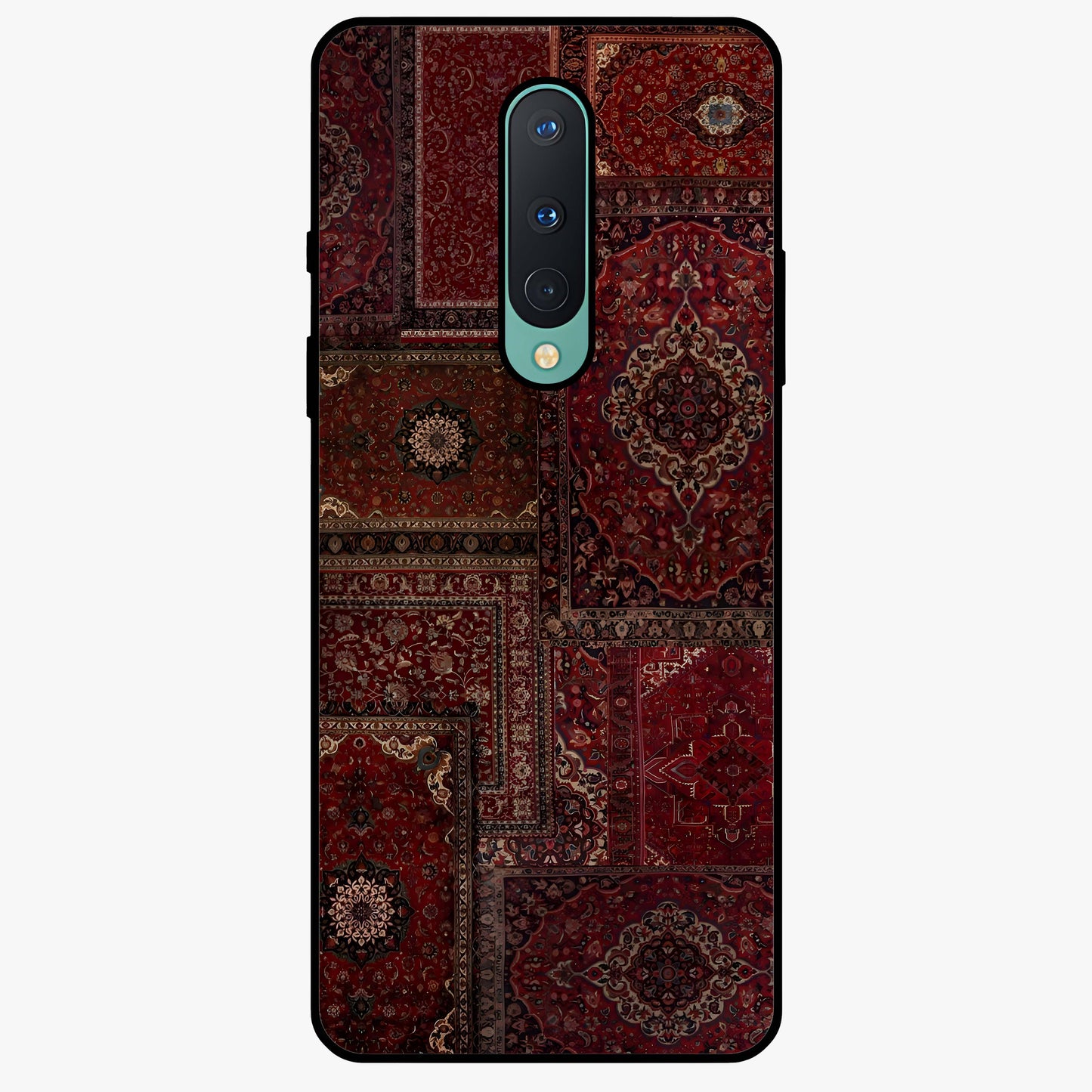 Persian Velvet Tale Glass Case showing flat back view with luxurious Persian velvet pattern artwork and glossy glass finish.