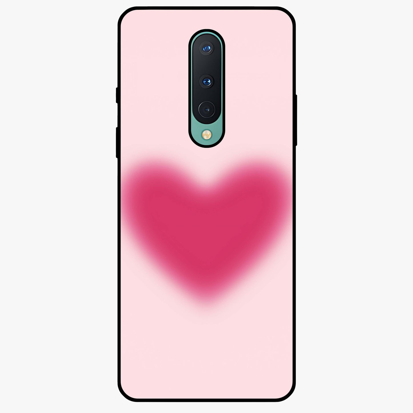 Pink Aura Heart Glass Case showing flat back view with glowing heart artwork and glossy glass finish.
