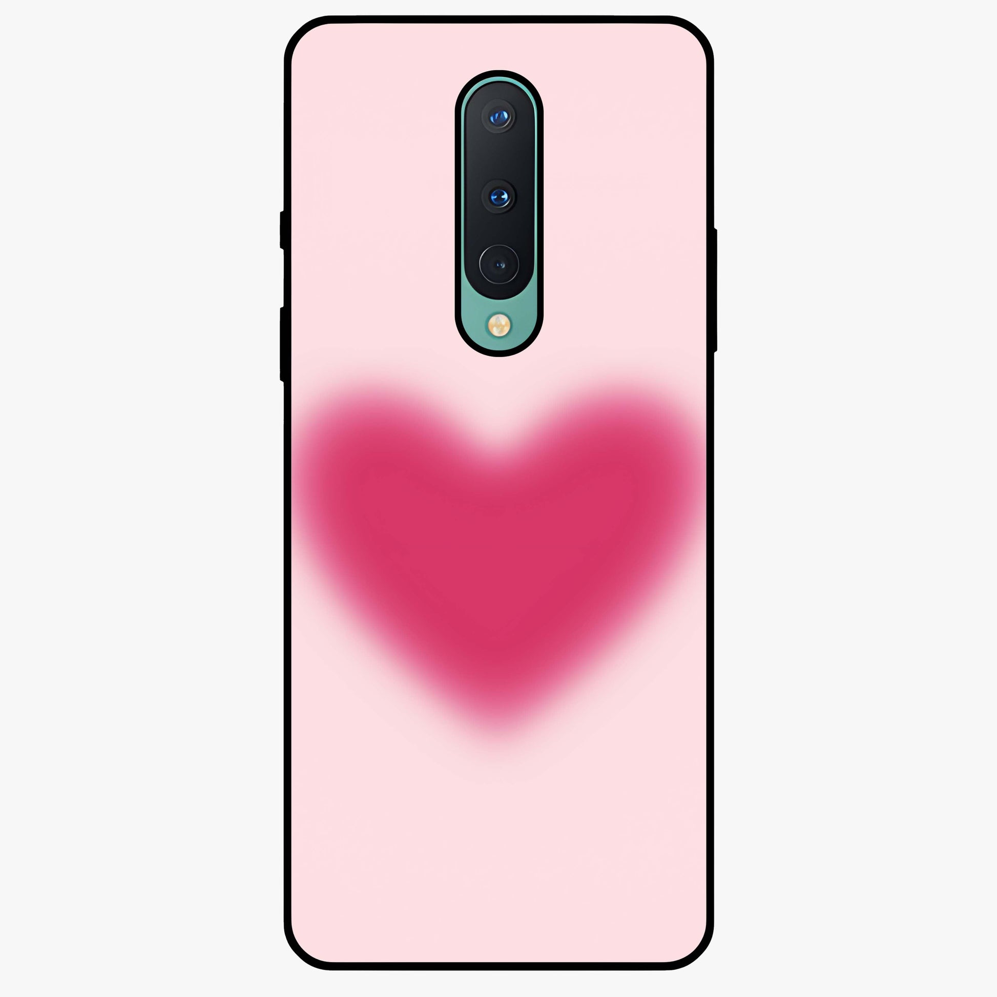 Pink Aura Heart Glass Case showing flat back view with glowing heart artwork and glossy glass finish.