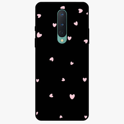 Pink Love Drops Glass Case showing flat back view with playful pink heart drops artwork and glossy glass finish.