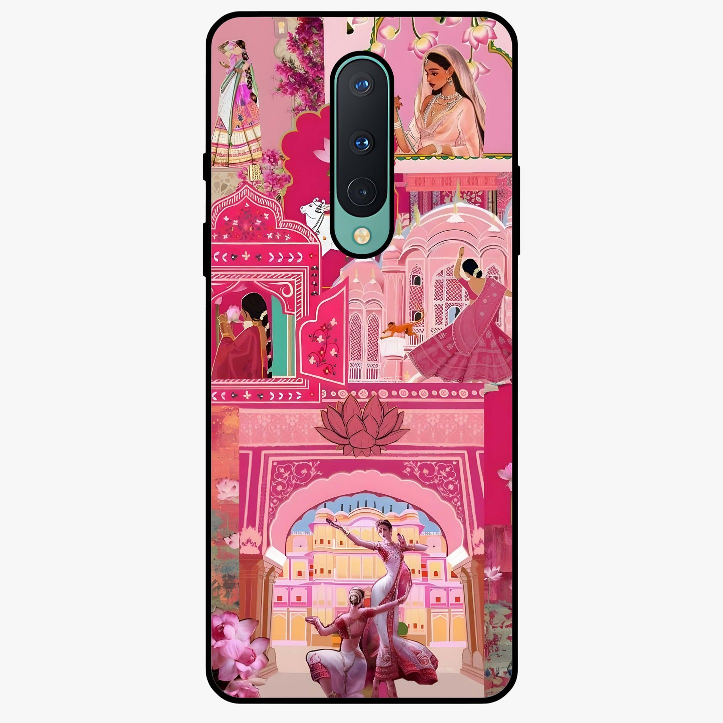 Pink Palace Muse Glass Case showing flat back view with elegant palace inspired artwork and glossy glass finish.