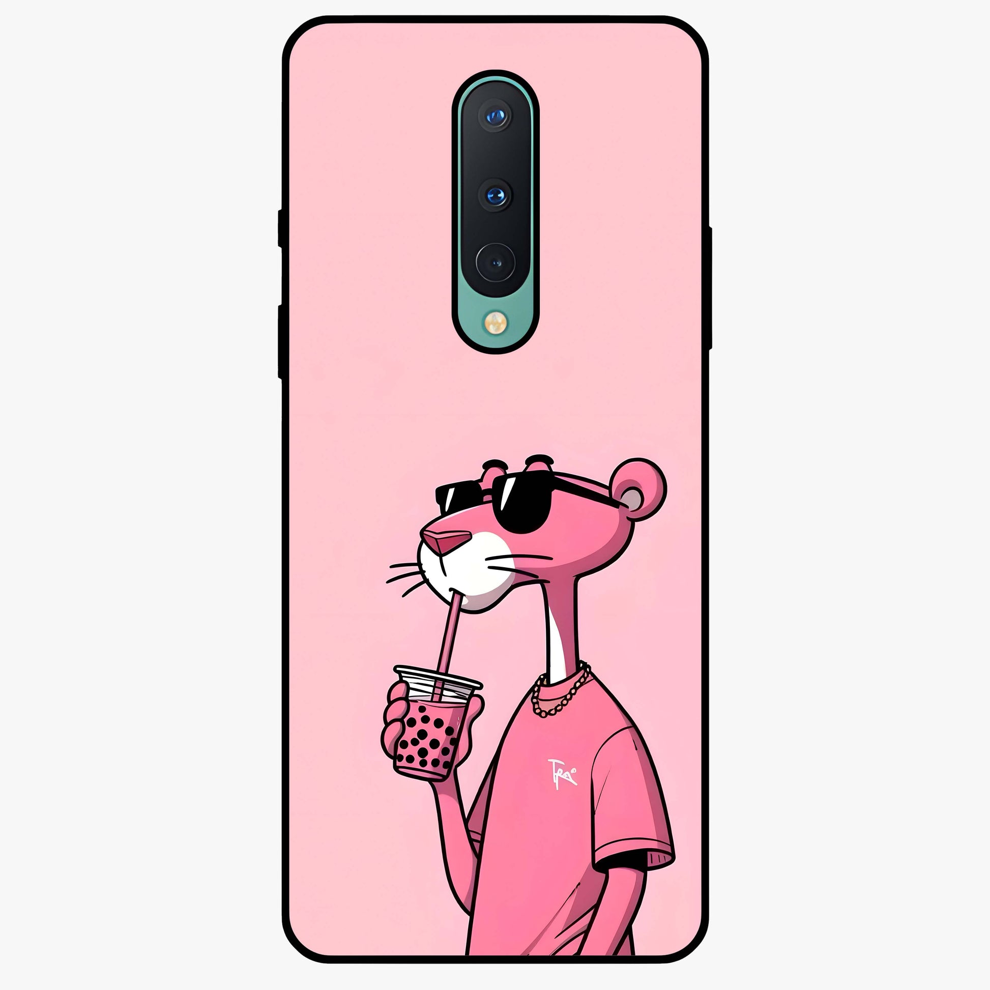 Pink Panther Glass Case showing flat back view with iconic pink panther artwork and glossy glass finish.