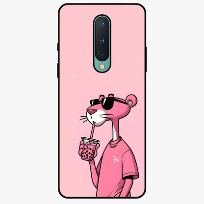 Pink Panther Glass Case showing flat back view with iconic pink panther artwork and glossy glass finish.
