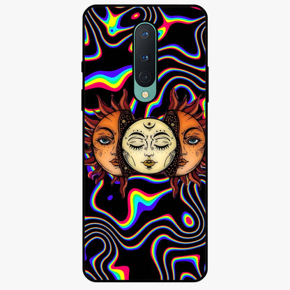 Psychedelic Sun Glass Case showing flat back view with colorful psychedelic sun artwork and glossy glass finish.