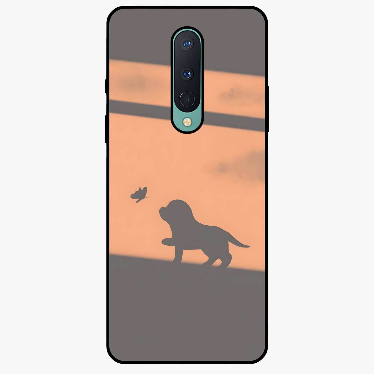 Puppy Shadow Art Glass Case showing flat back view with cute puppy shadow style artwork and glossy glass finish.