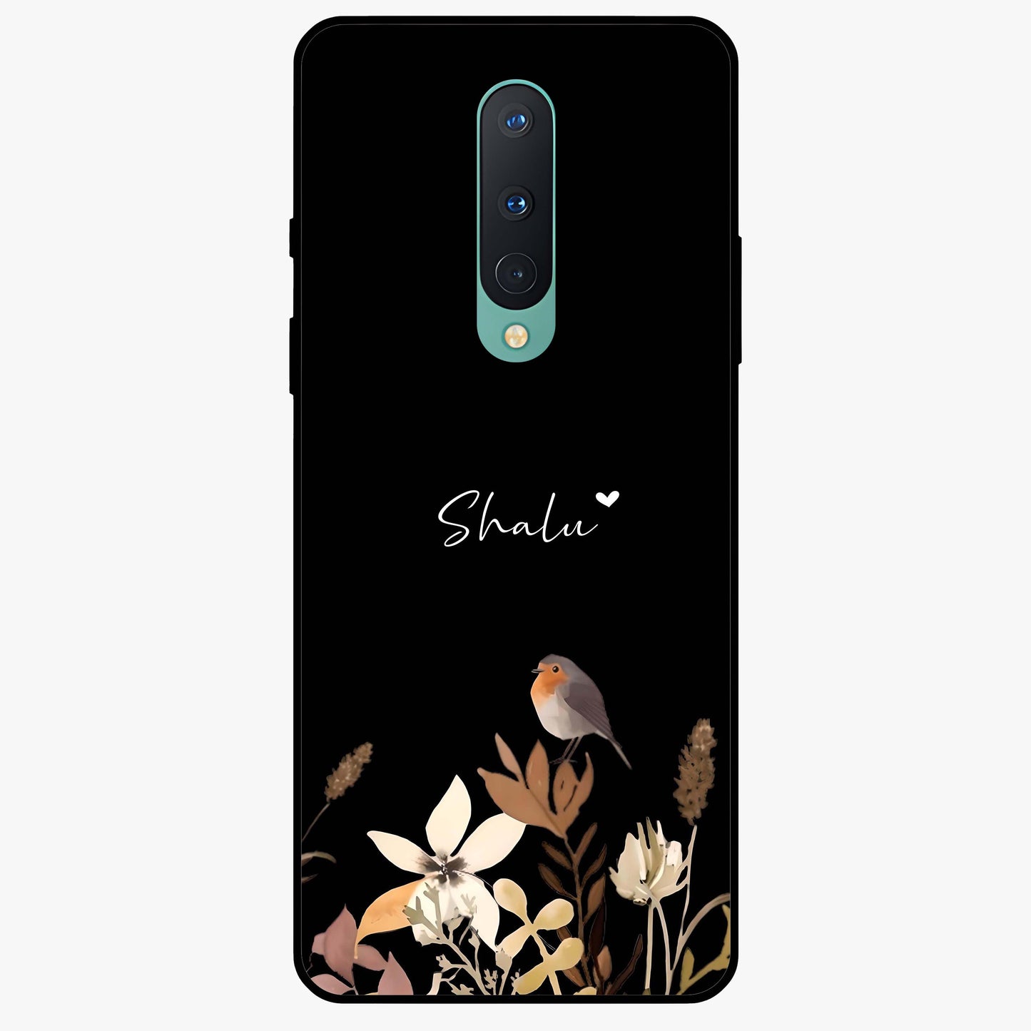 Quiet Garden Tune Custom Name Glass Case showing flat back view with peaceful garden artwork and personalized name design.