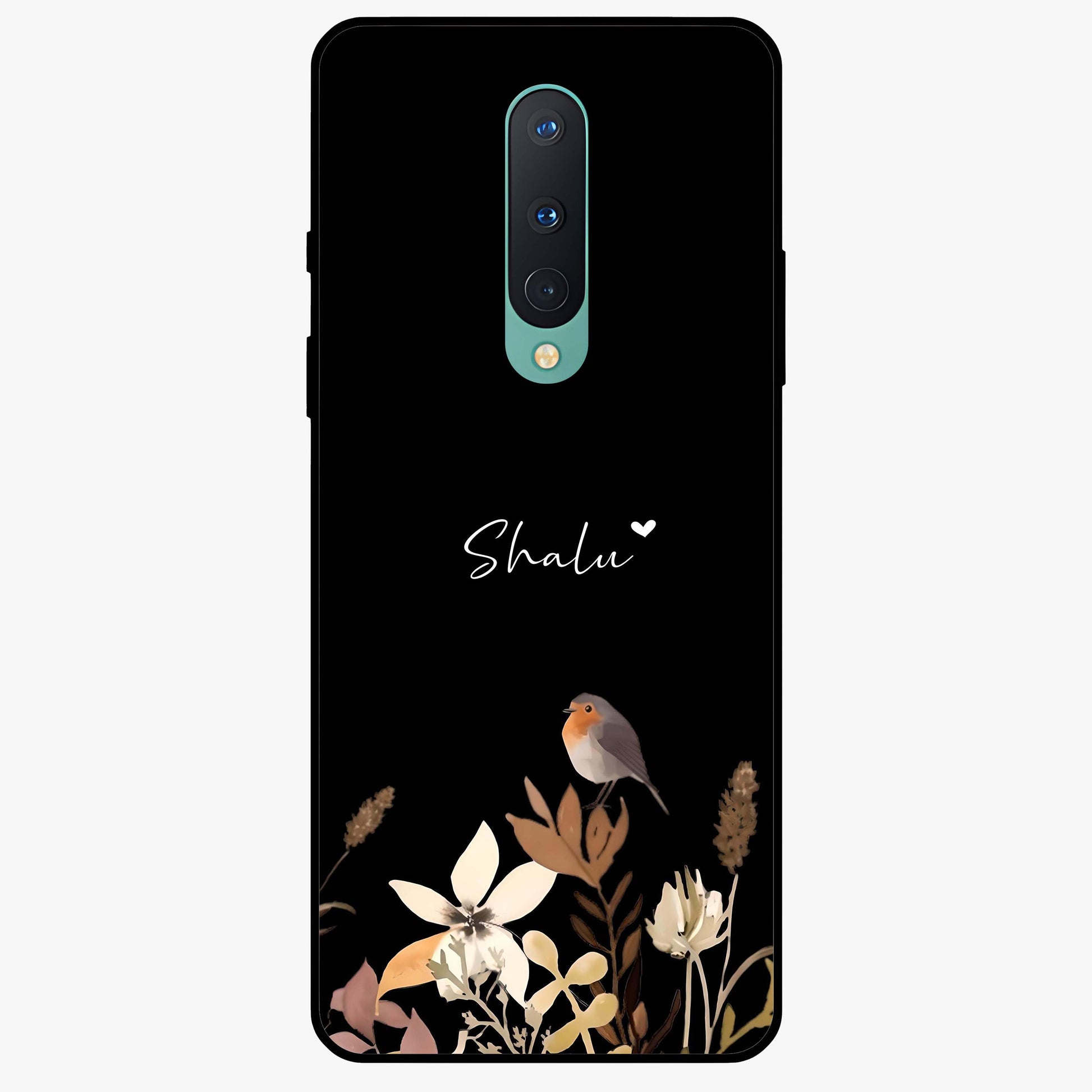 Quiet Garden Tune Custom Name Glass Case showing flat back view with peaceful garden artwork and personalized name design.