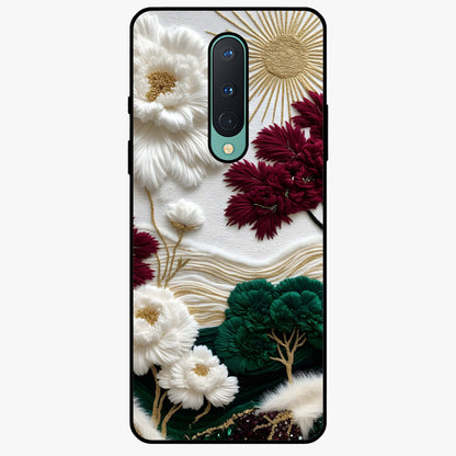 Radiant Bloom Elegance Glass Case showing flat back view with elegant blooming flower artwork and glossy glass finish.