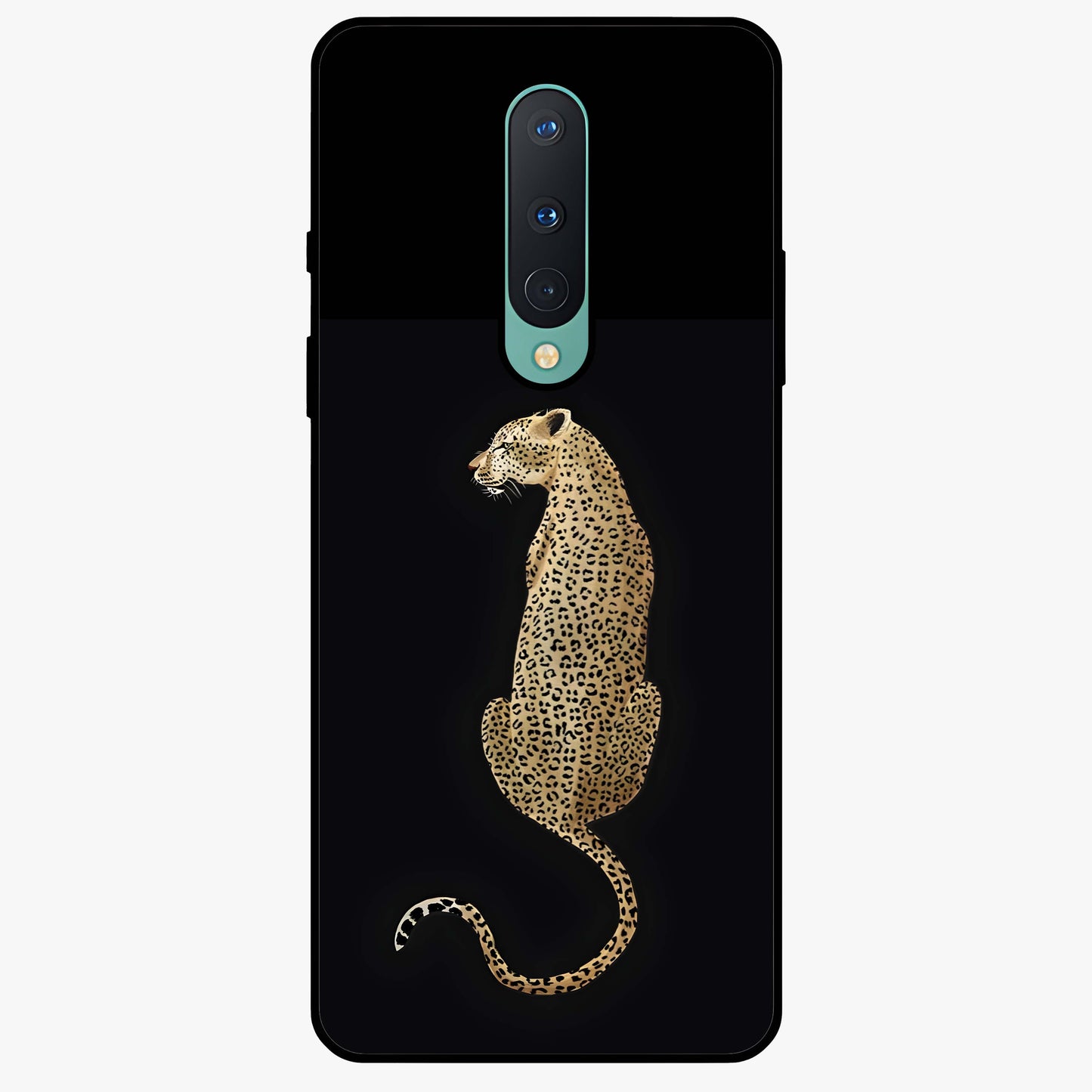 Regal Leopard Glass Case showing flat back view with bold leopard artwork and glossy glass finish.