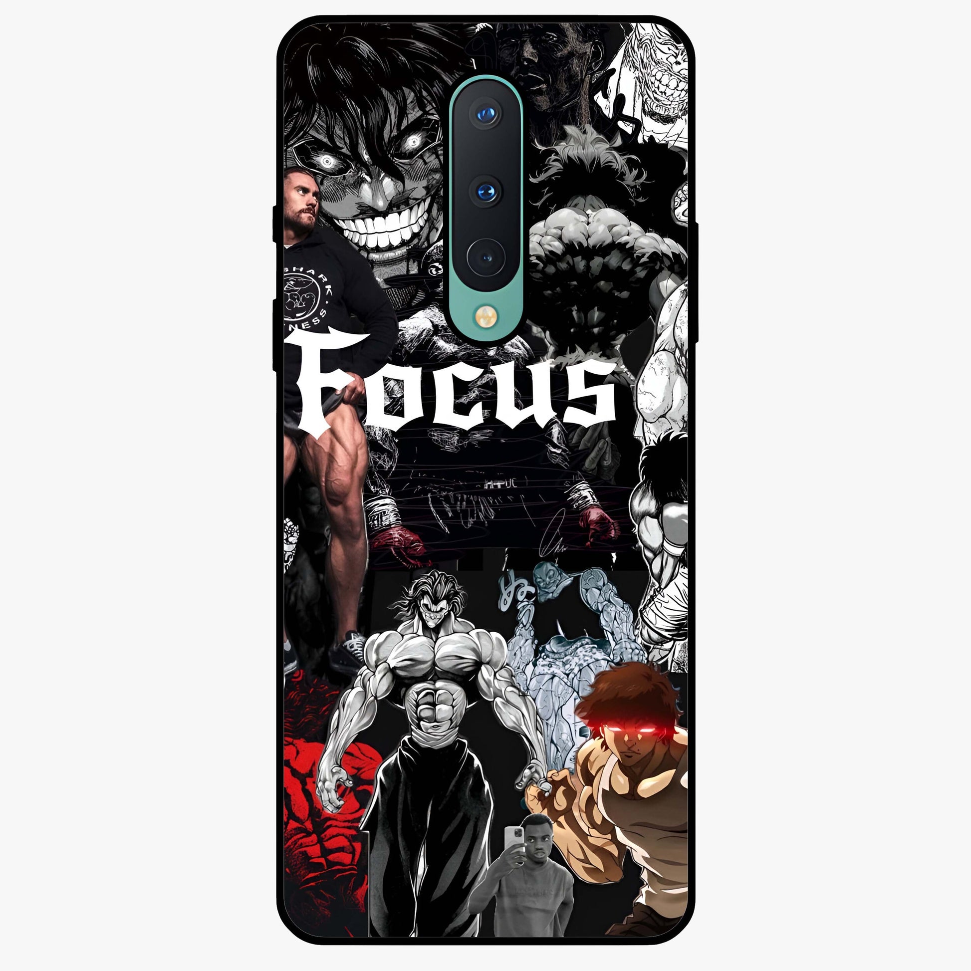 Relentless Power Focus Glass Case showing flat back view with motivational typography artwork and glossy glass finish.