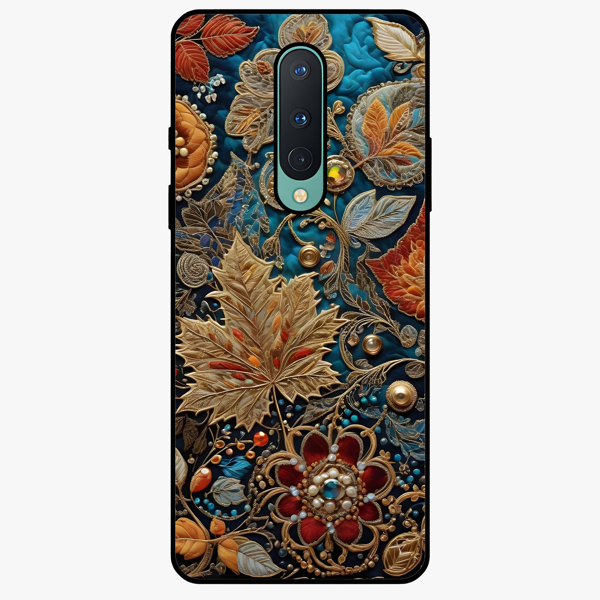 Royal Jewel Garden Glass Case showing flat back view with decorative floral garden artwork and glossy glass finish.
