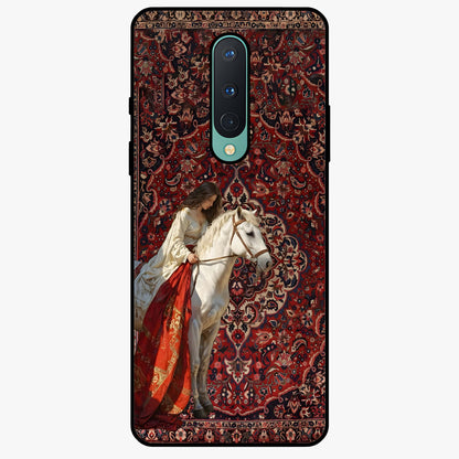Royal Rider Tapestry Glass Case showing flat back view with majestic horse rider tapestry artwork and glossy glass finish.