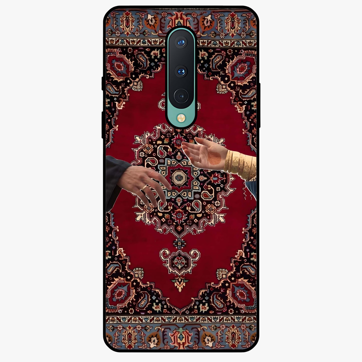 Royal Touch Reach Glass Case showing flat back view with elegant royal themed artwork and glossy glass finish.