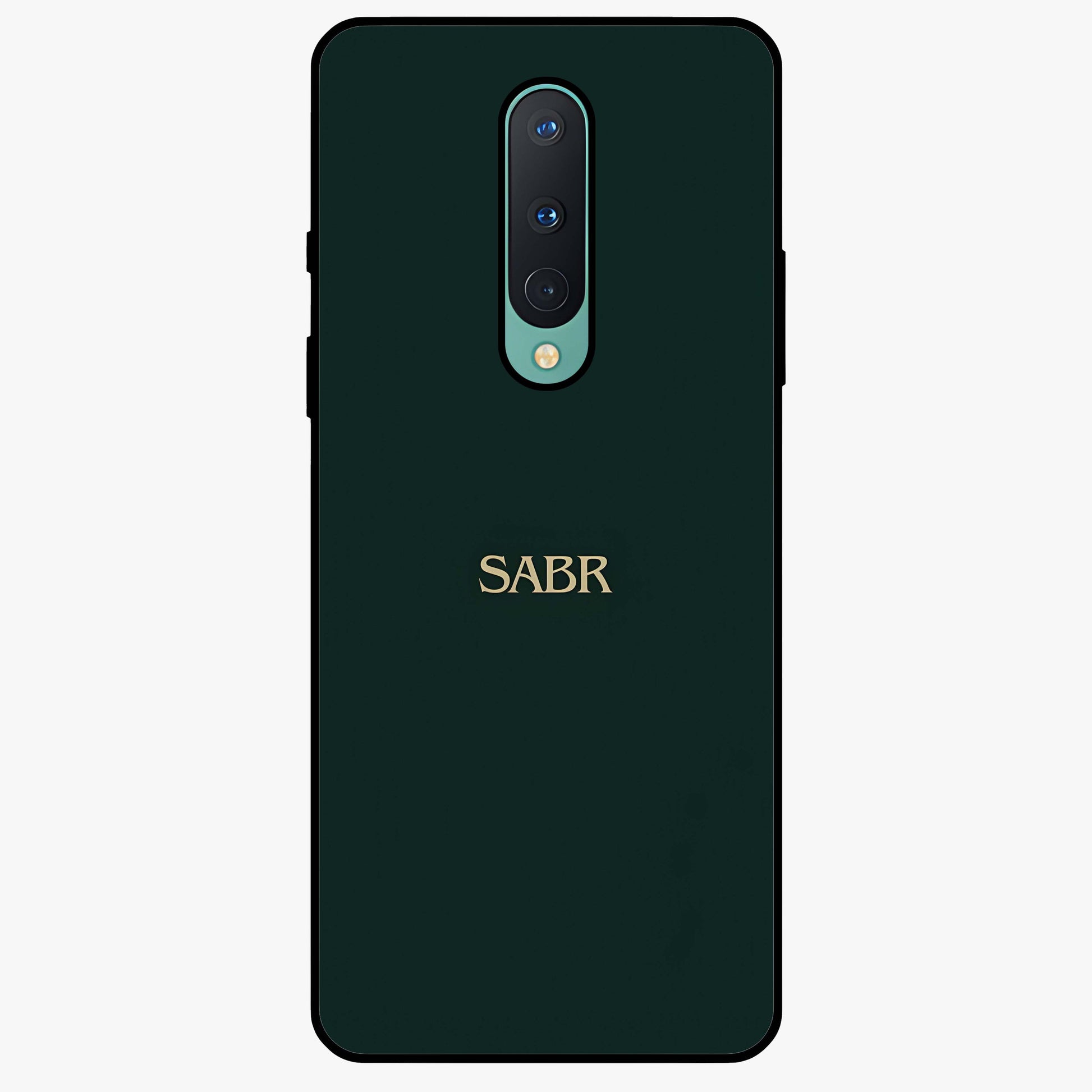 Sabr Minimal Patience Glass Case showing flat back view with minimalist typography artwork and glossy glass finish.