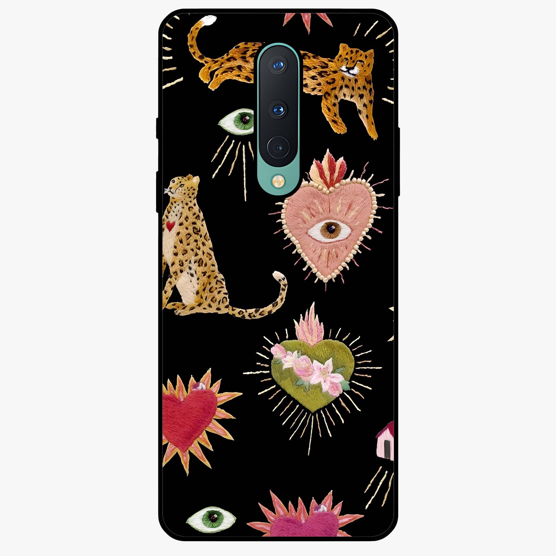 Sacred Jungle Heart Glass Case showing flat back view with jungle inspired heart artwork and glossy glass finish.