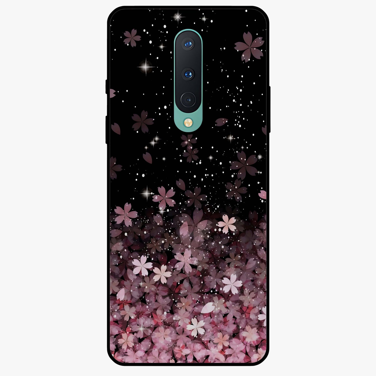 Small Starry Flowers Glass Case showing flat back view with delicate starry floral artwork and glossy glass finish.