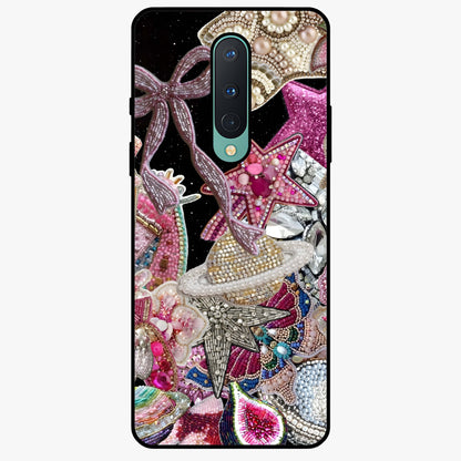 Starlit Jewel Dream Glass Case showing flat back view with sparkling jewel and star themed artwork and glossy glass finish.