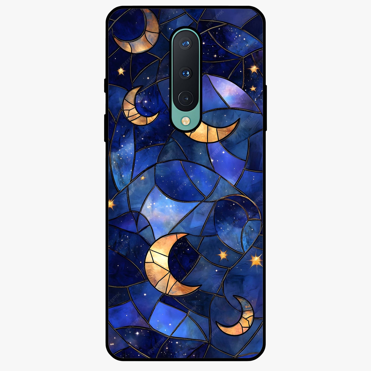 Starlit Sky Tapestry Glass Case showing flat back view with decorative starry sky tapestry artwork and glossy glass finish.